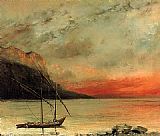 Lake Canvas Paintings - Sunset on Lake Leman